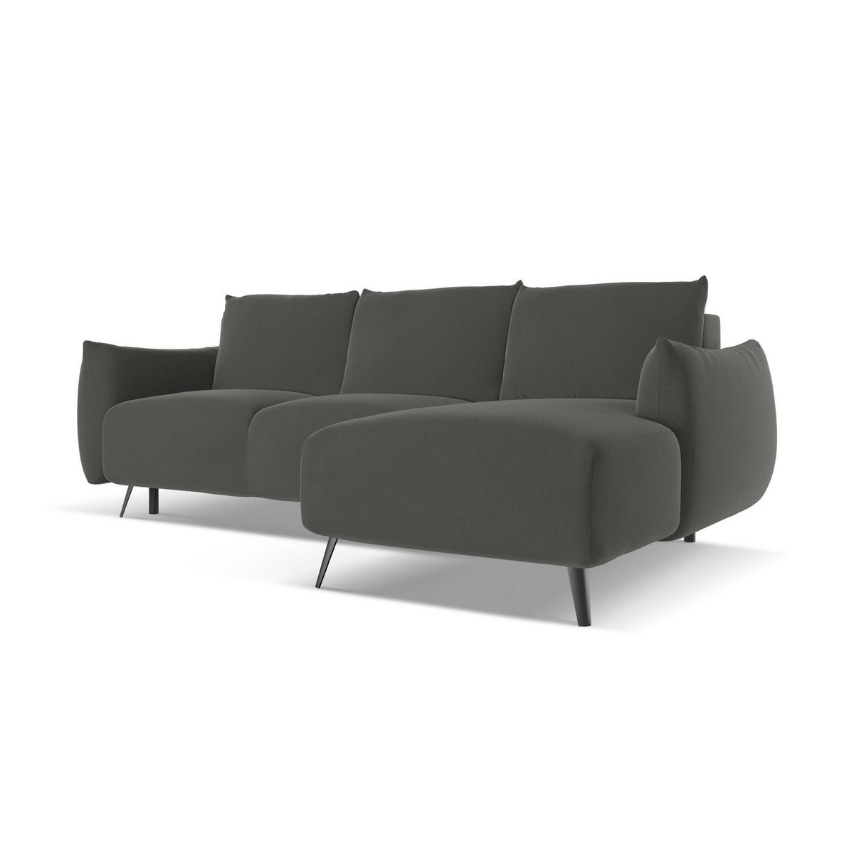 ECKSOFA mit Schlaffunktion Samt Stoff Grau - Dunkelgrau/Schwarz, Textil/Metall (242/162cm) - LaMiaSofa