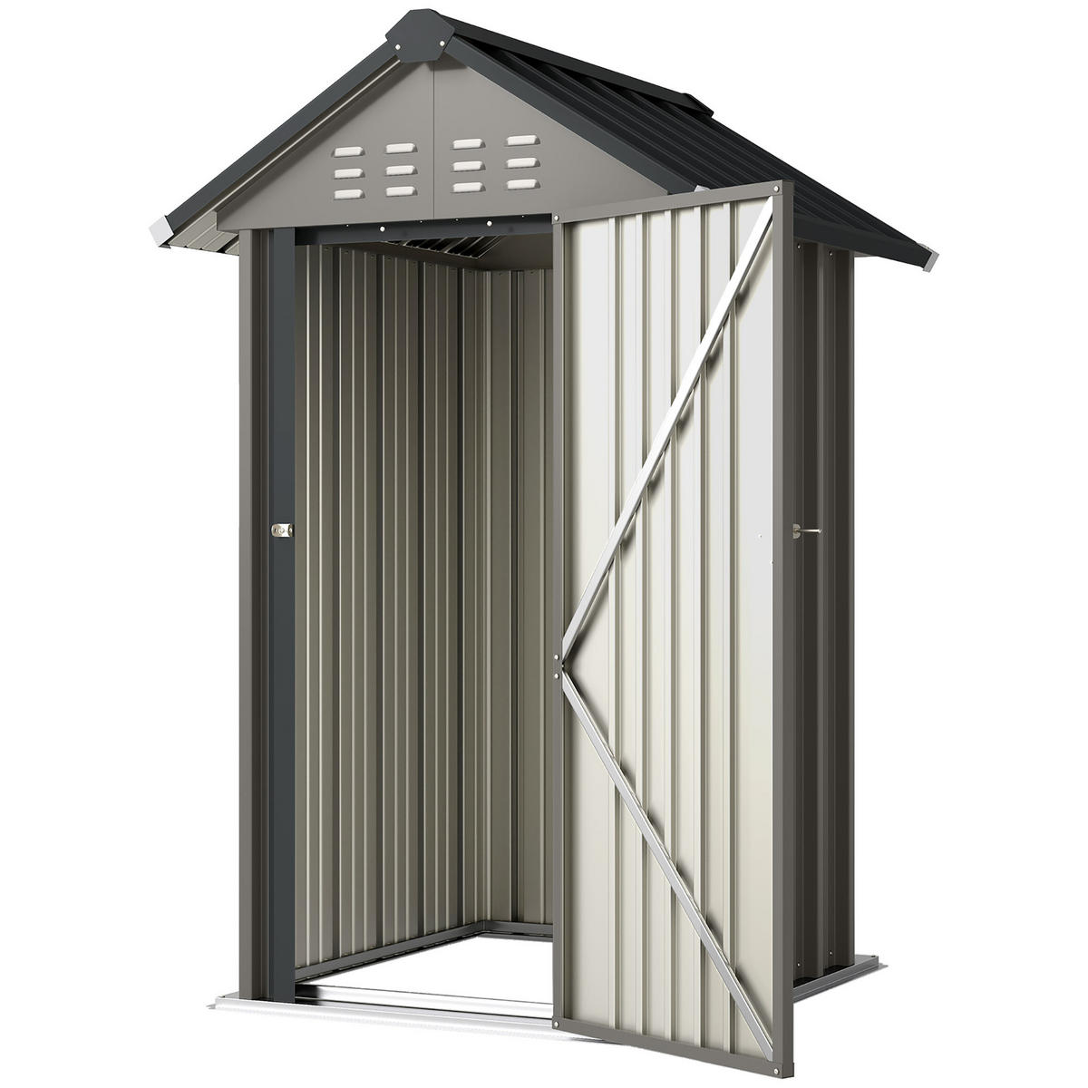 GERÄTEHAUS DE-08166 mit Satteldach & Lüftung, abschließbar - Hellgrau, Metall (121/192/122cm) - ComfortXL