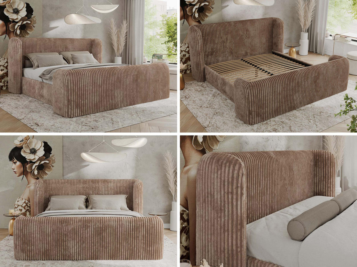 POLSTERBETT EMORA CLASSIC DUO 180/200 - Braun Cord - Schaum-Matratze - Braun, Textil (180/200cm) - MKS