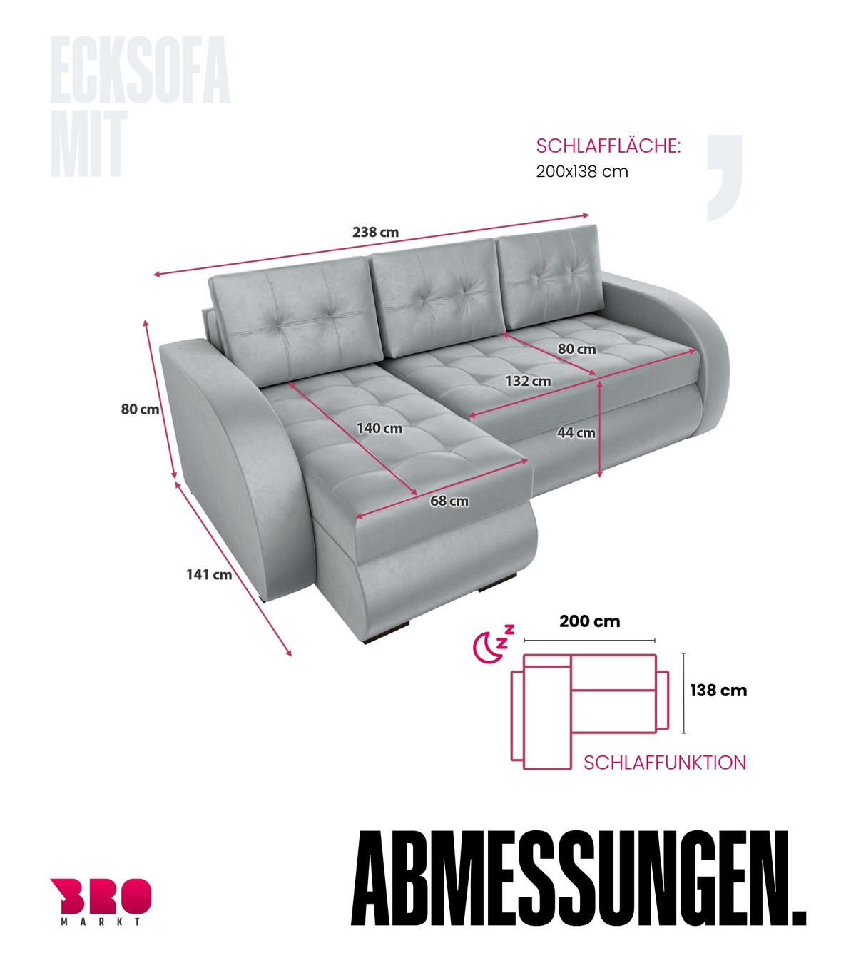 ECKSOFA Bergen mit Schlaffunktion Grau Samtstoff - Grau, Textil (238/141cm) - Bromarkt
