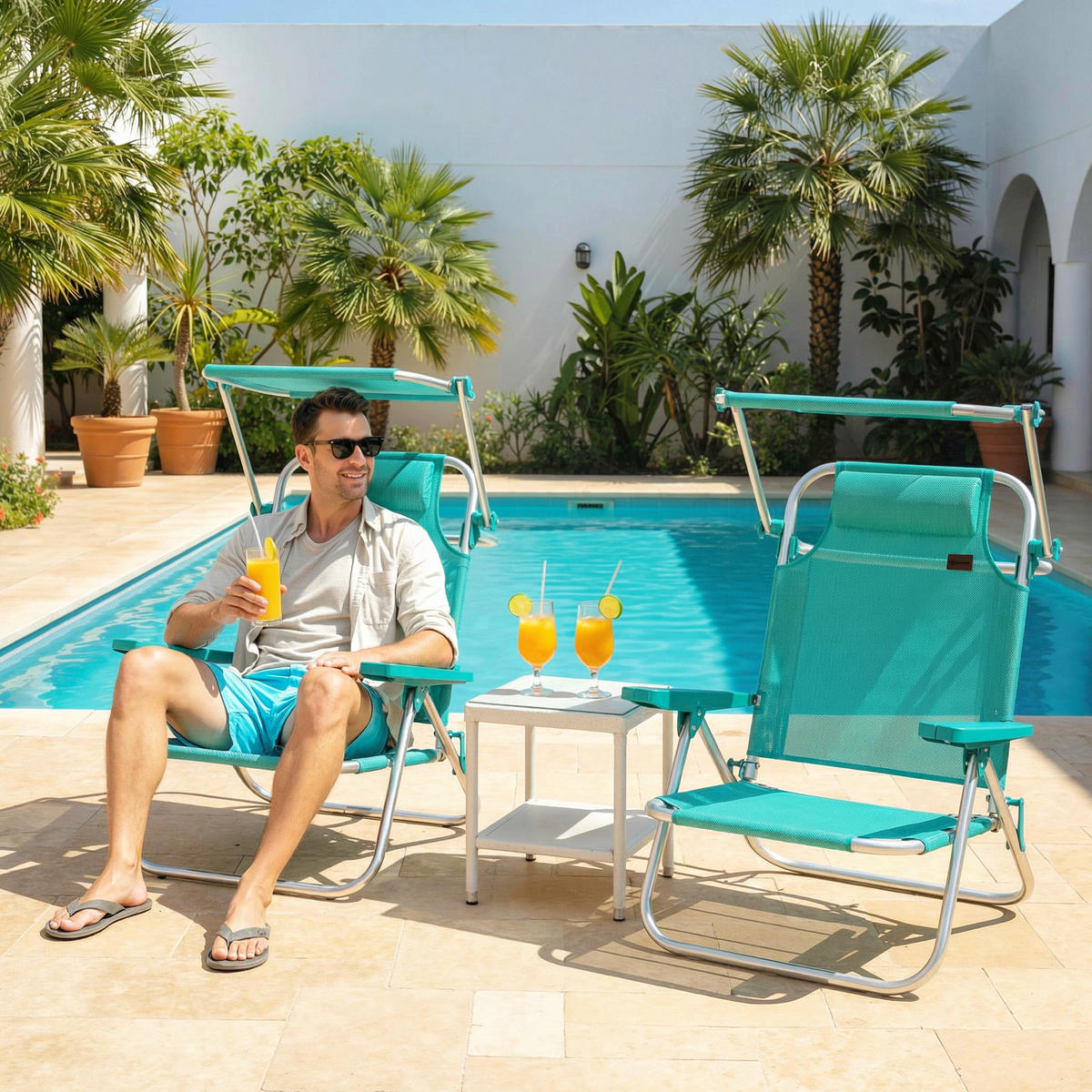 SONNENLIEGE Set aus 2 klappbaren Strandstühlen – Türkis,68*62*79cm - Grün, Metall (62/79/68cm) - Vallsero