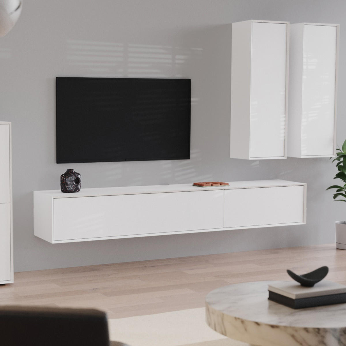 LOWBOARD mit 2 Abattants 43/240/36 cm - Weiß, Holzwerkstoff (43/36/240cm) - Calicosy