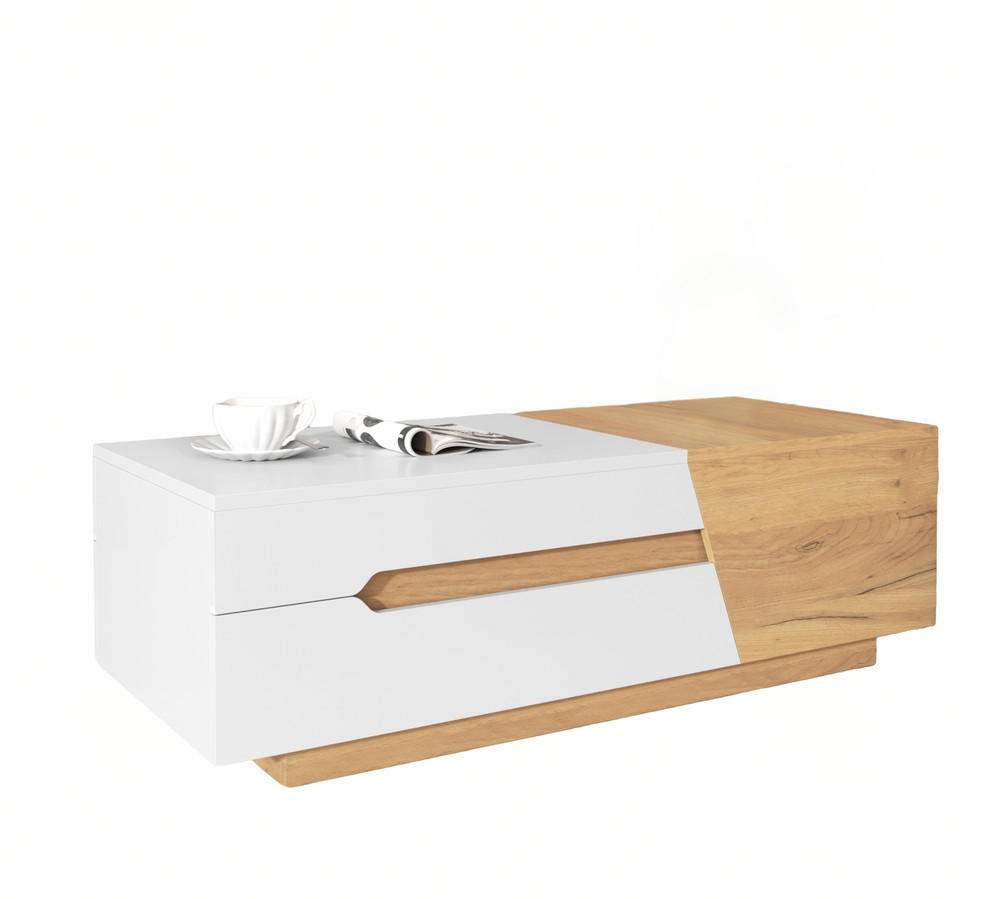 OKWISH KONFERENČNÍ stolek 120/50/37,5 cm bílý a v přírodní barvě z MDF se zásuvkami a posuvným úložným prostorem