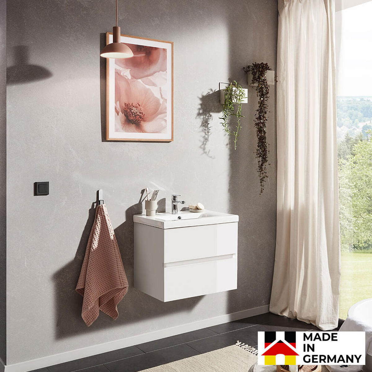 BADMÖBELSET WANGEROOGE DELUXE S - Weiß, S - Weiß, Holz/Keramik (60/48/41cm) - Home Deluxe