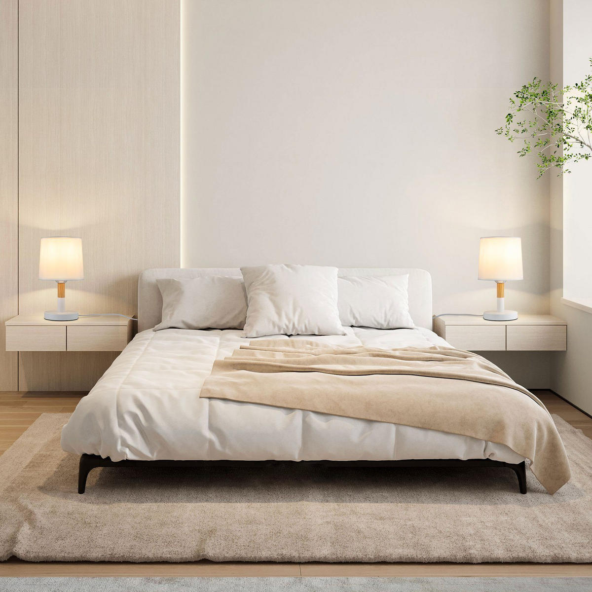 TISCHLEUCHTE Neuss(2er-set) 12/16.9/31.5 cm - Weiß, Textil (16.9/12/31.5cm) - Nettlife