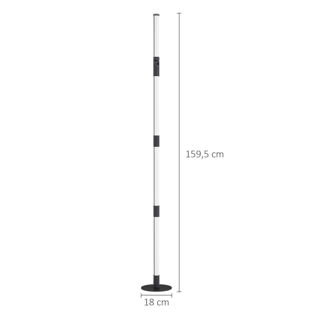 LED-STEHLAMPE Wohnzimmer Stehleuchte mit Fernbedienung, App-Steuerung Dunkelgrau - Dunkelgrau, Metall (18/18/159.5cm) - HOMCOM