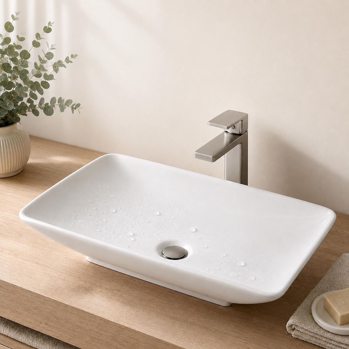 LAVOAR Alb ceramică fără orificiu pentru baterie - alb, ceramică (59/10/37cm) - Relaxdays