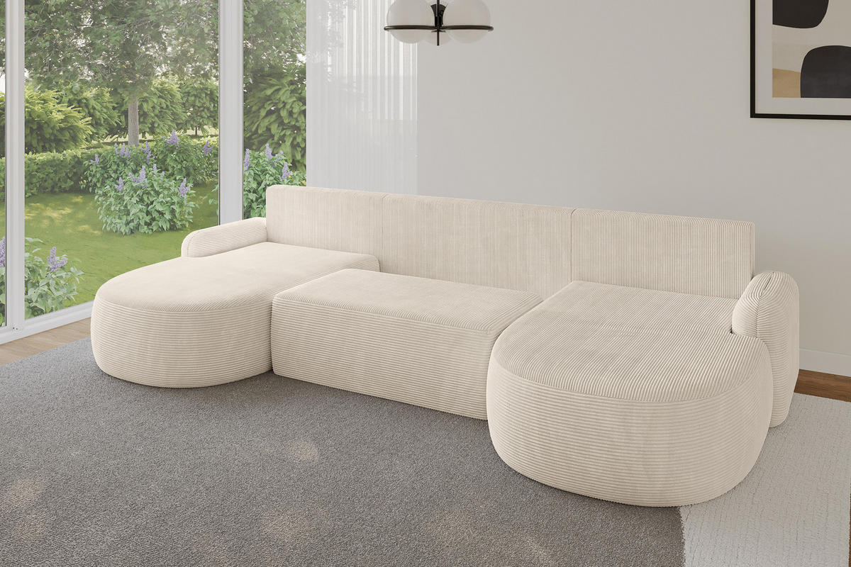 WOHNLANDSCHAFT mit Schlaffunktion und Bettkasten LIRA-U - 335x172x89 Beige - Sahara, Holzwerkstoff/Textil (335/89/172cm) - ALTDECOR