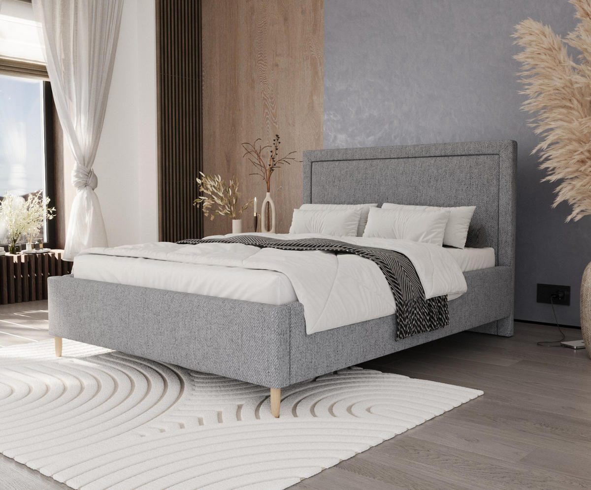 POLSTERBETT Vega 140/200 cm Grau im Neve Stoff - Naturfarben/Grau, Holz/Holzwerkstoff (140/200cm) - AltaBeds