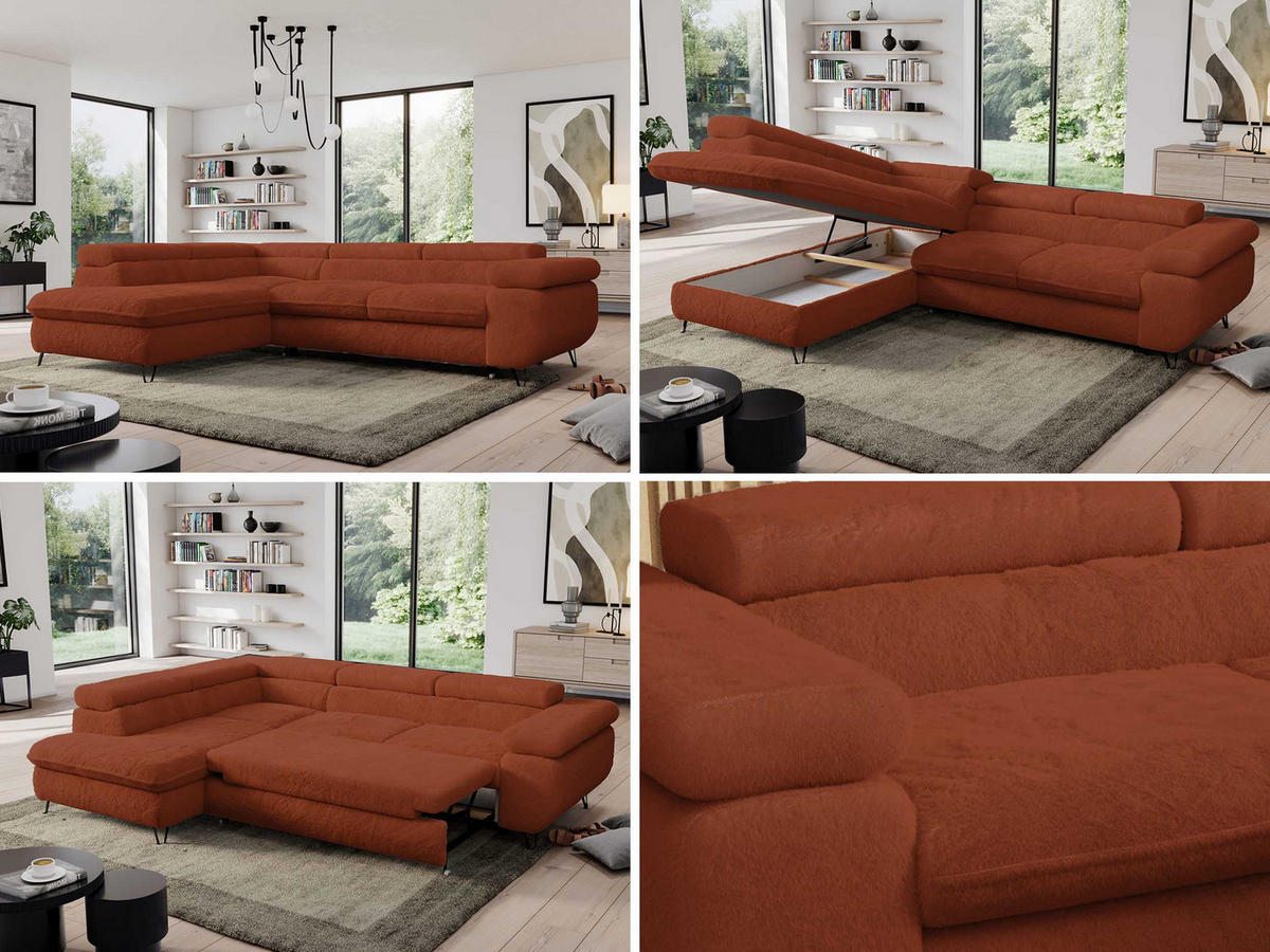ECKSOFA PEDRO L Orange Plüsch - Links Seite - Schwarz/Orange, Textil/Metall (208/273cm) - MKS