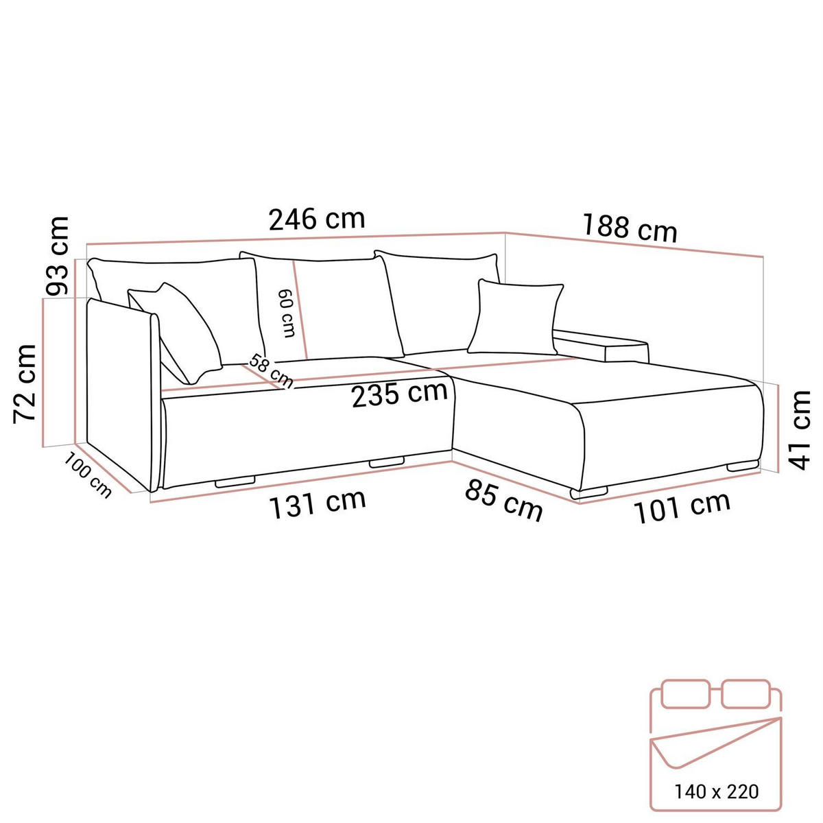 ECKSOFA LAVIO L mit Schlaffunktion und Bettzeugkasten Rechte - Braun, Textil (246/188cm) - Lookway
