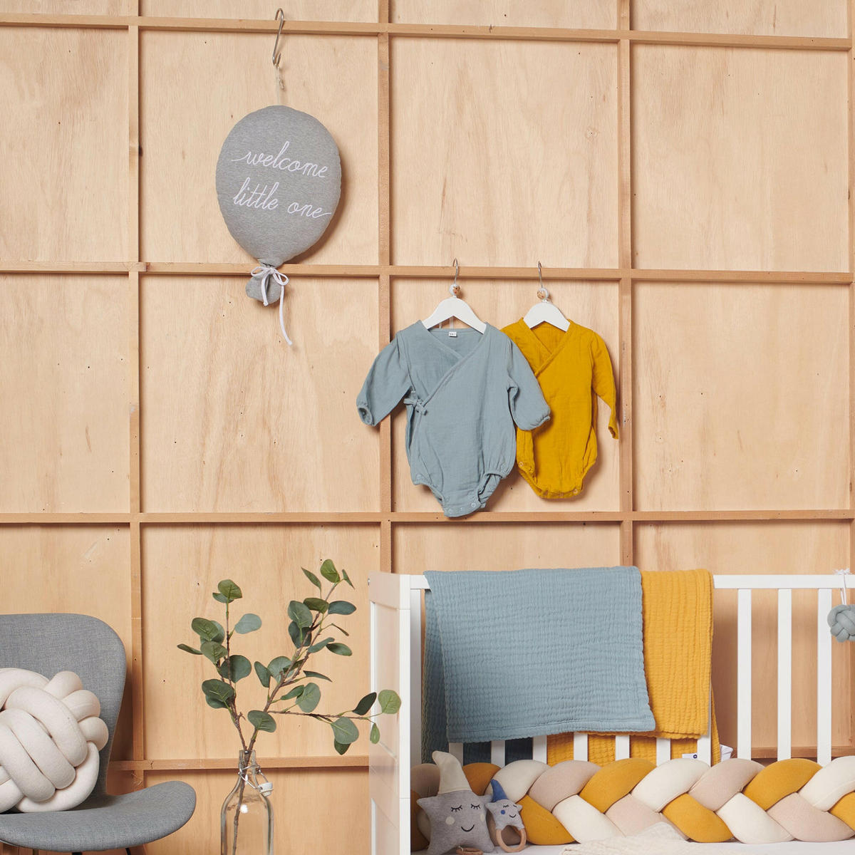 KISSEN Ballon "Welcome Little One" Grau - Grau, Textil (30/25cm) - nordic coast company