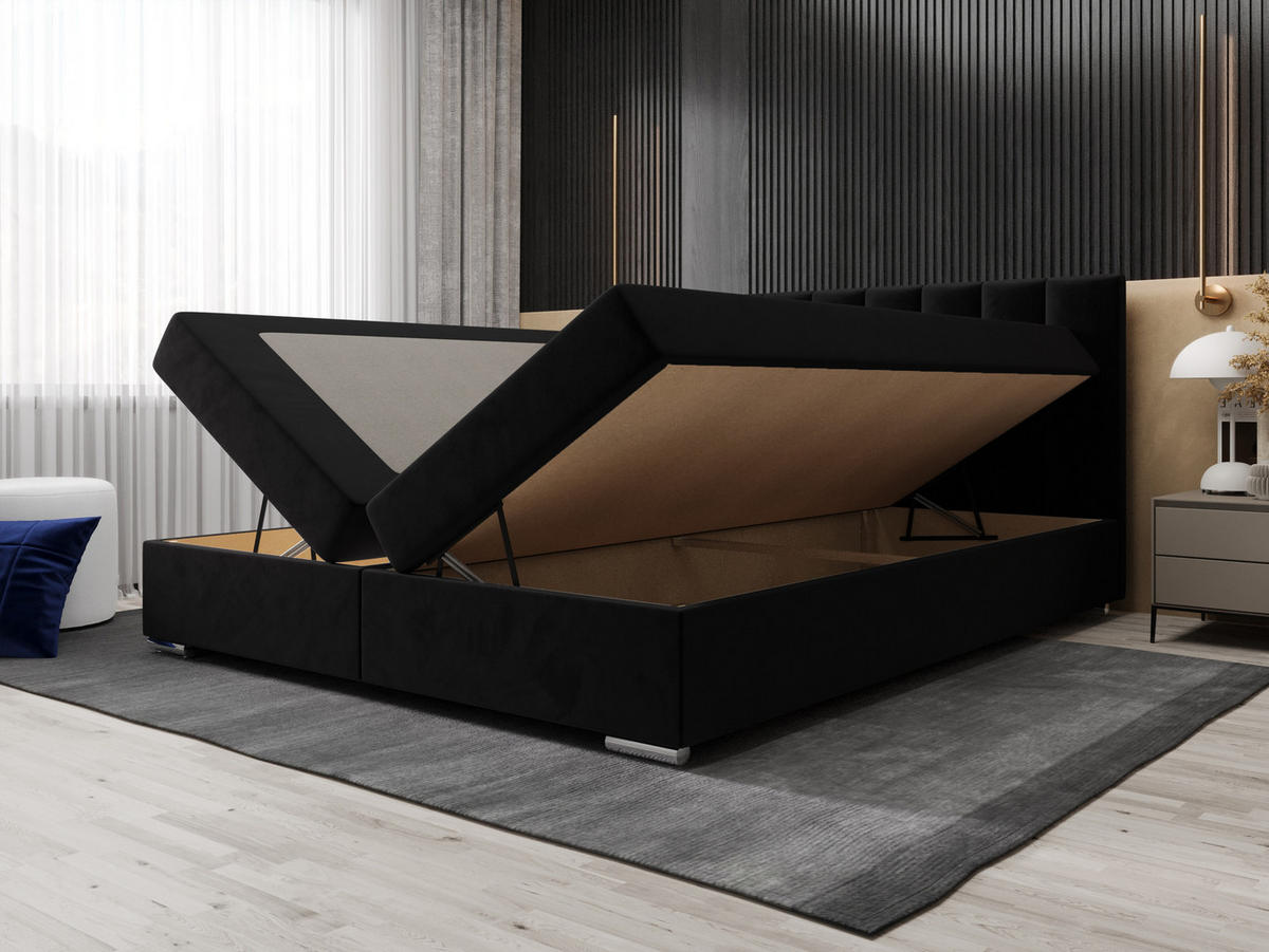 BOXBETT ZILANO 2 mit Matratze H3 und Topper 140x200 Itaka 15 - Schwarz, Holz/Textil (140/200cm) - Bedante