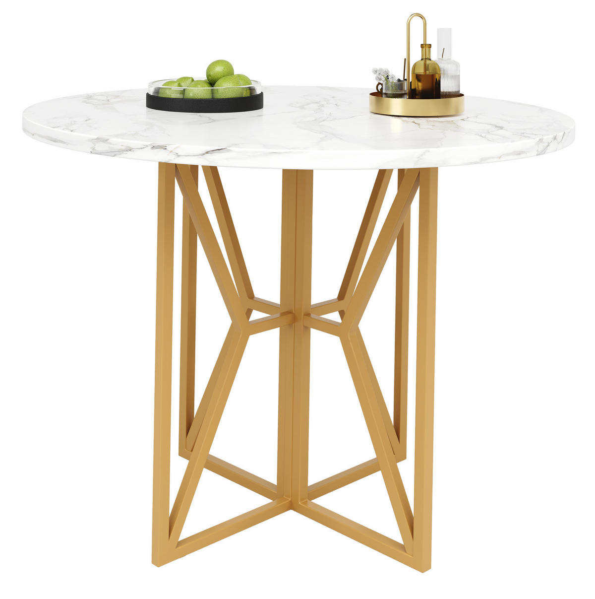 ESSTISCH 80x80x76 cm in Weiß und Gold aus MDF mit Marmoroptik auf goldfarbenen Metallbeinen - Goldfarben, Holzwerkstoff (80/80/76cm) - Modfu