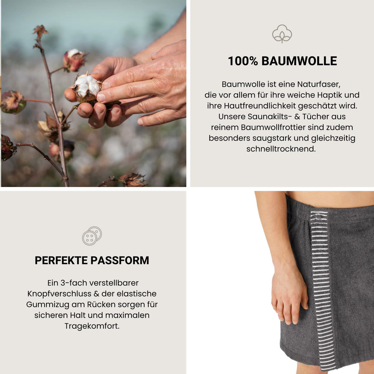 SAUNAKILT Rom Herren - 46-54 - Dunkelgrau - Dunkelgrau, Textil (55/150cm) - SCHIESSER