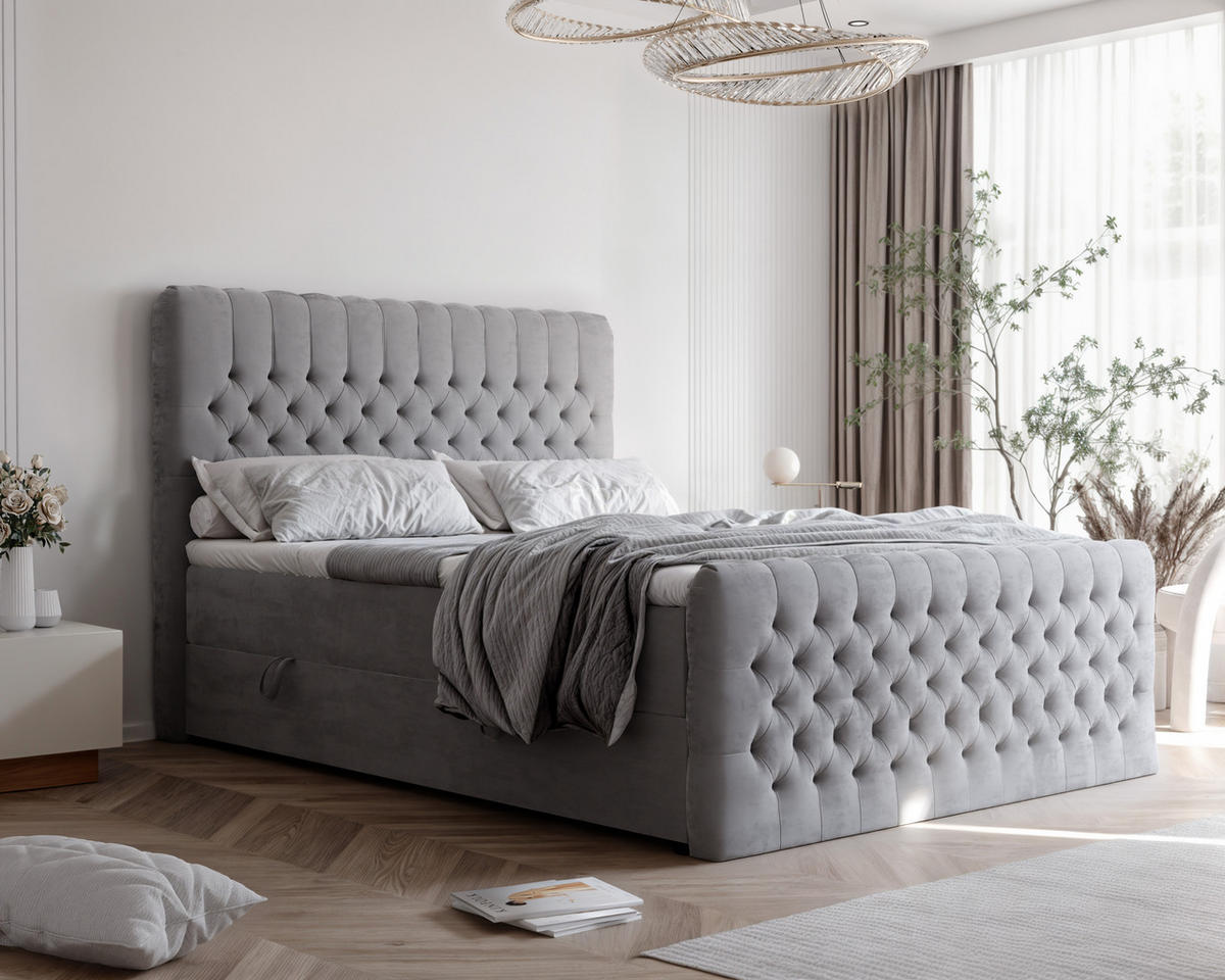 BOXBETT ALBA PLUS 120/200 cm mit Matratze und Topper, Hellgrau - Hellgrau, Textil (120/200cm) - Idohome