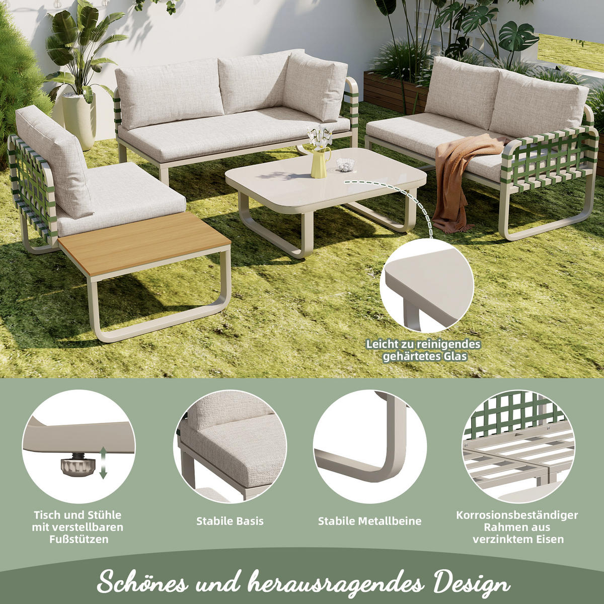 GARTENLOUNGE 5-tlg. Aprikose - Beige, Metall - ComfortXL