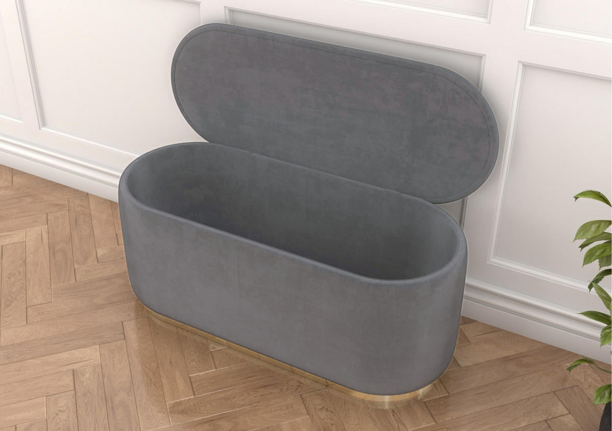 POUF Scarlett mit Stauraum, goldene Basis, 110/47/45 cm, Hellgrau - Goldfarben/Hellgrau, Holzwerkstoff/Textil (110/47/45cm) - Dancan