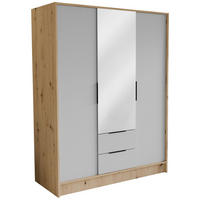 DREHTÜRENSCHRANK CAVA 150,5/200/51 cm Modern Kleiderschrank 3-türig mit Spiegel Eiche Artisan - Eiche Artisan, Holzwerkstoff (150.5/200/51cm) - MASSENO