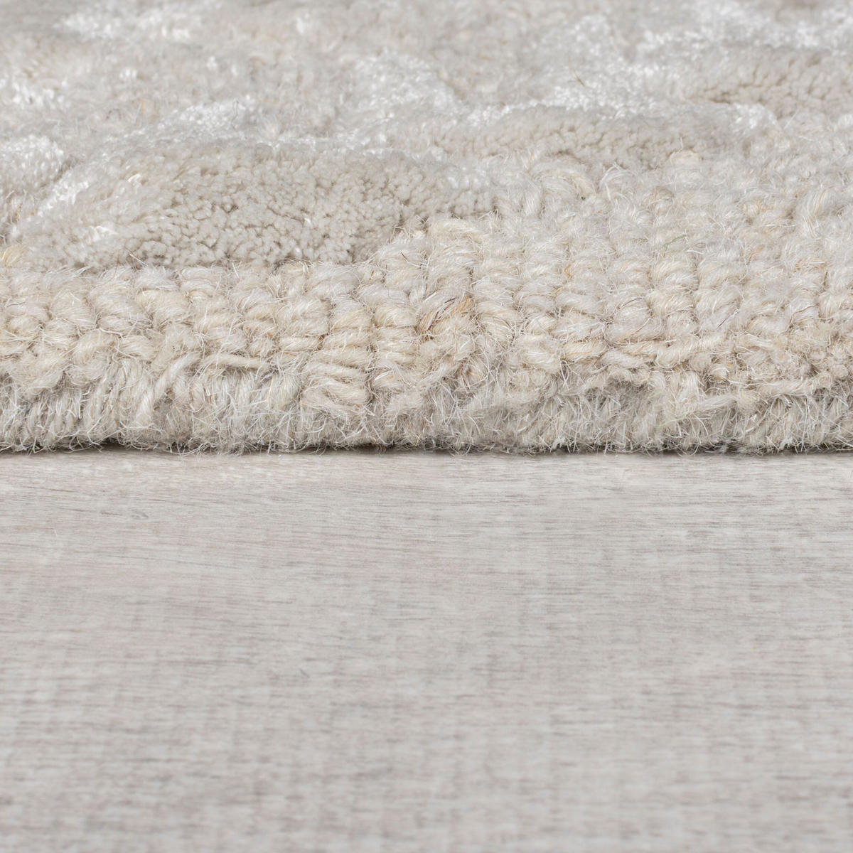 TEPPICH Wolle-Viskose Hoch-Tief Struktur Seidiger Glanz Blätter, Wohnzimmer Hellgrau Rechteckig 200x290 - Grau, Textil (200/290cm) - KADIMA DESIGN