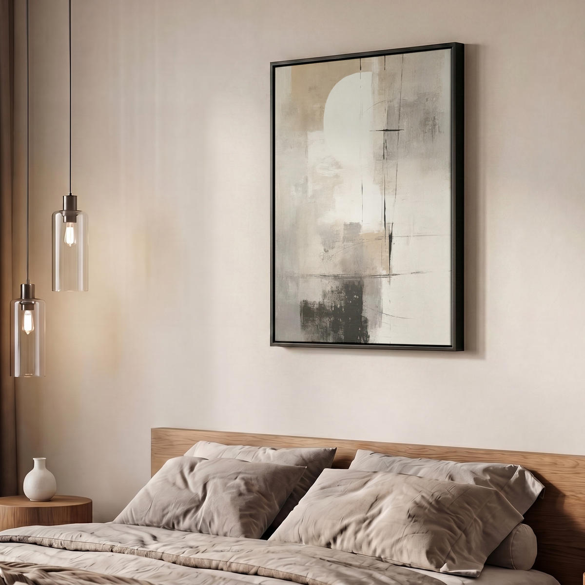 LEINWAND Bilder mit Rahmen - Abstrakt - Kunst - Grau - 50x70 - Hellgrau, Textil (50/70cm) - MuchoWow