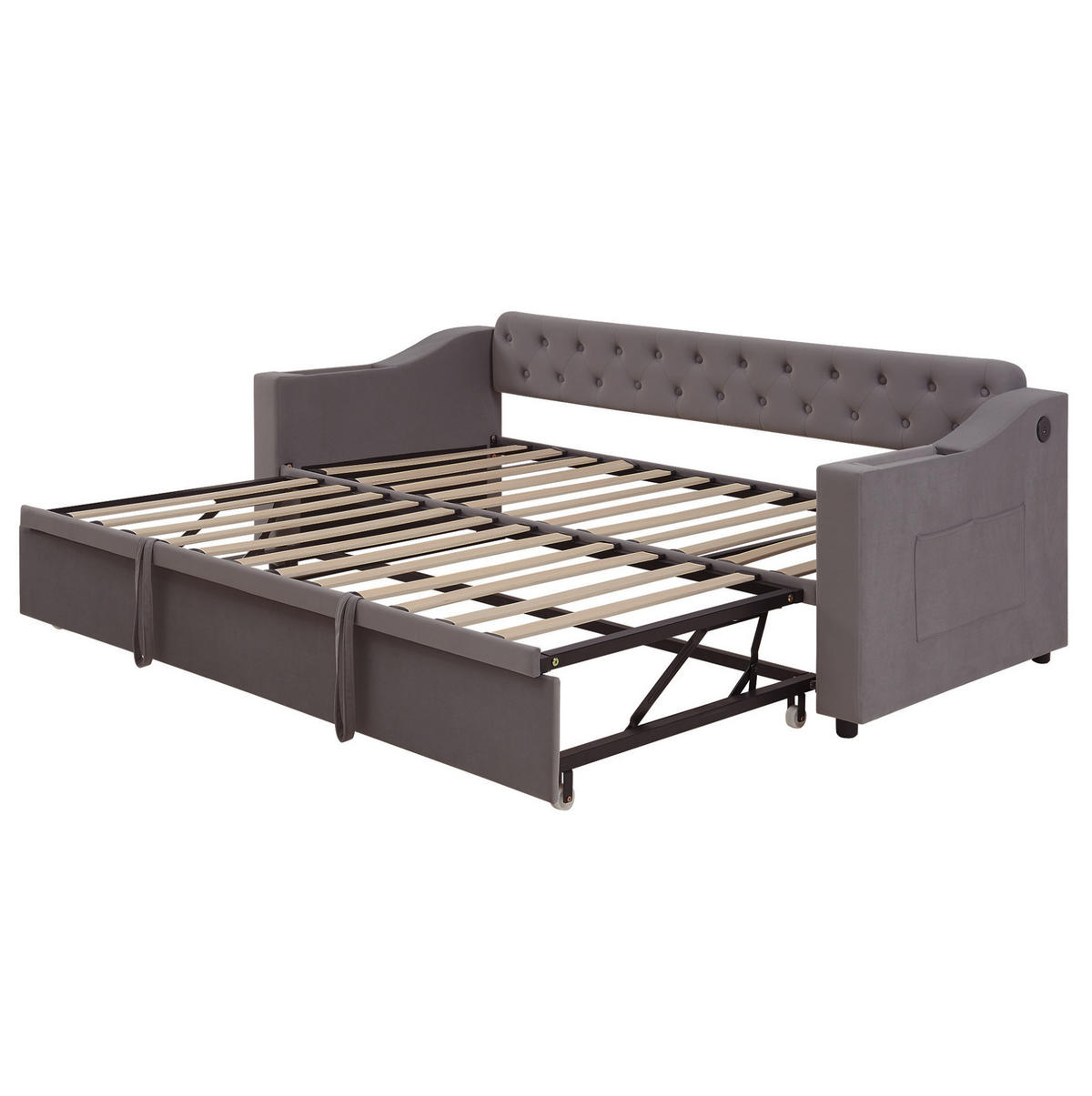POLSTERBETT 90/190 cm Grau aus Samtstoff mit USB-Ladeanschluss - Dunkelgrau, Textil (90/190cm) - OKMYHOME