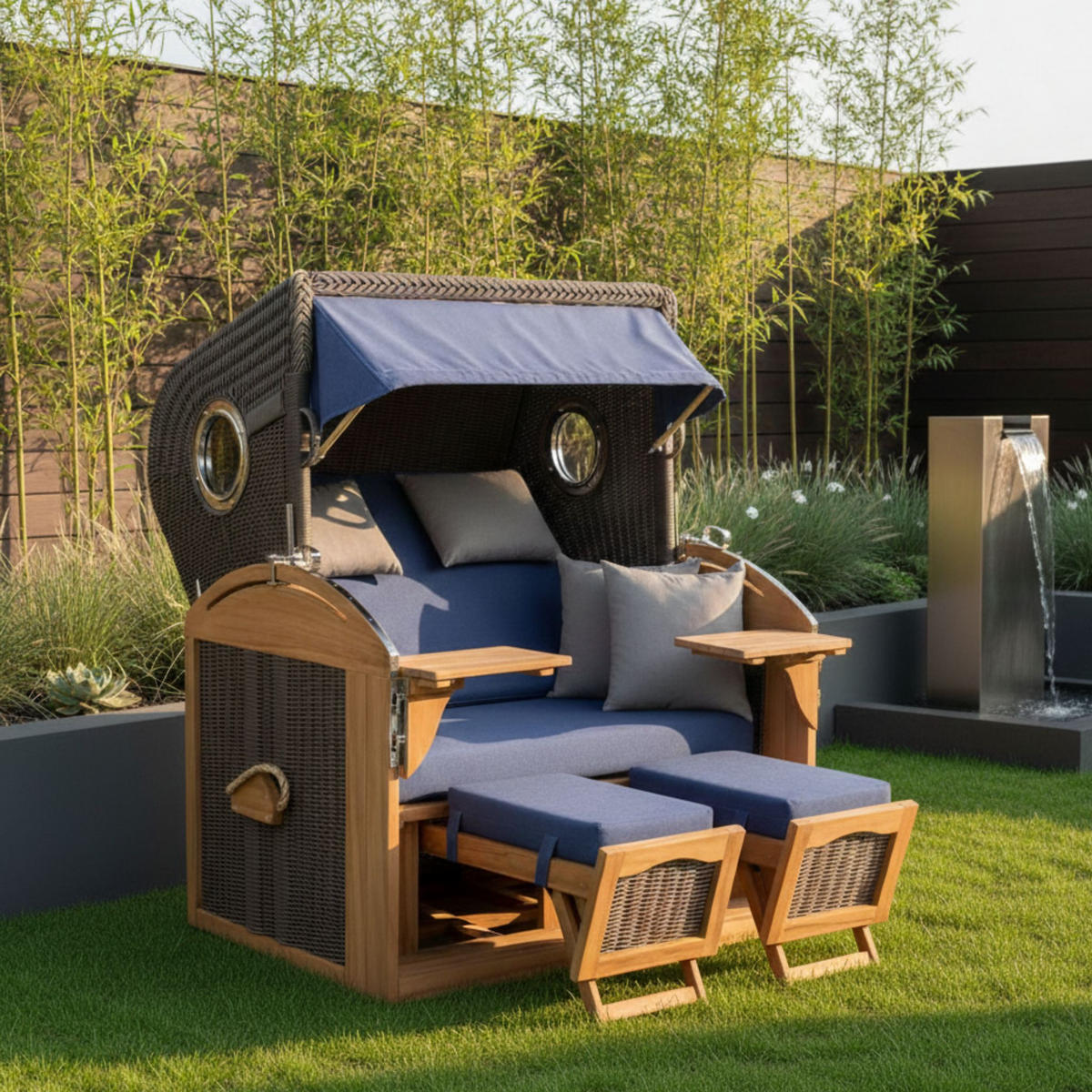 STRANDKORB XL Schillig Bullauge - Blau/Braun, Metall (142/170/95cm) - Mr. Deko