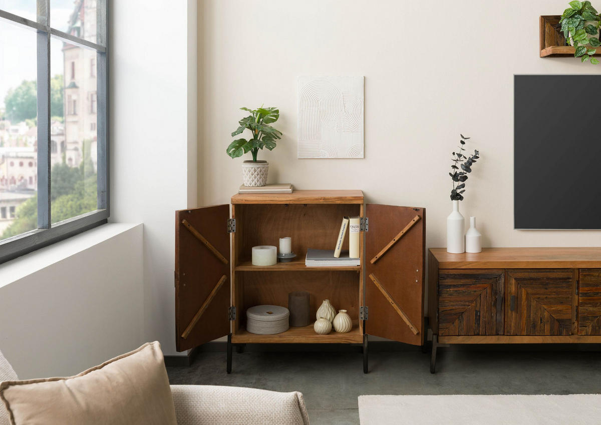 KOMMODE Altholz 72x40x98 natur lackiert LYON #100 - Braun, Holz (72/98/40cm) - Massivmoebel24