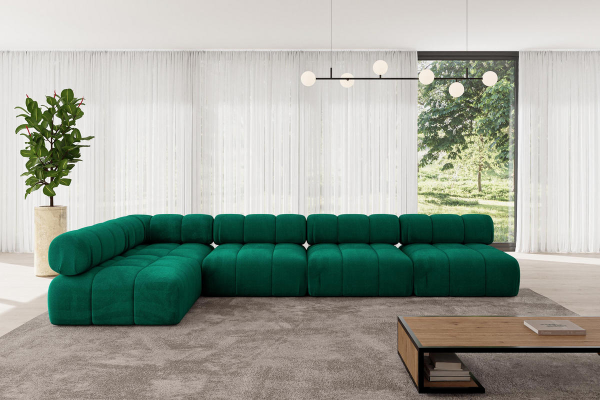 ECKSOFA modulares Sofa Samaro-L3 - 380x190x70 cm Dunkelgrün Velours - Dunkelgrün, Holzwerkstoff/Textil (380/190cm) - ALTDECOR
