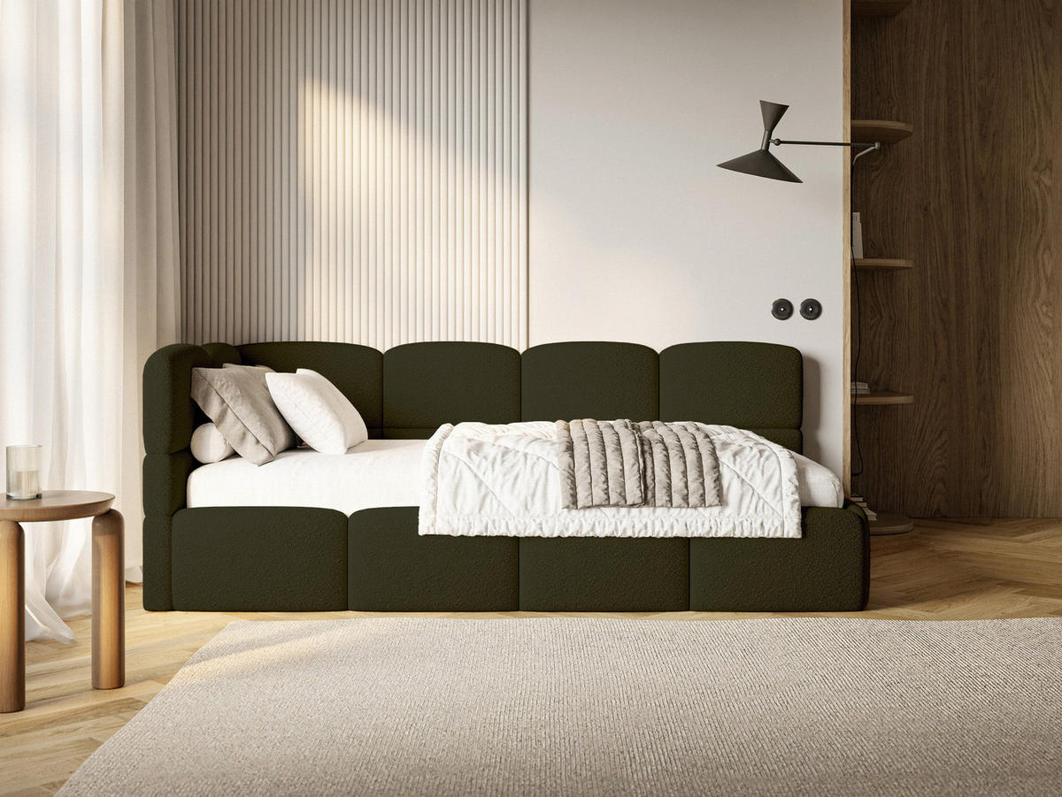 JUGENDBETT Cloudy Olivgrün 120 cm, Bouclé - Schwarz/Olivgrün, Kunststoff/Textil (120/200cm) - Selsey