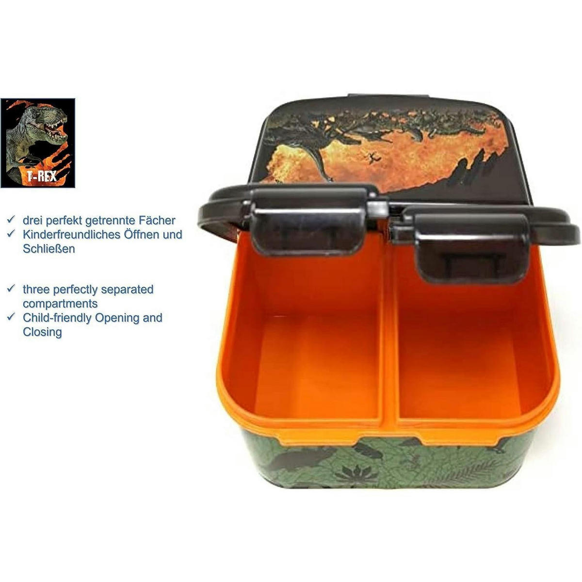 BROTDOSE mit Fächern Kunststoff BPA frei Dinosaurier - Multicolor, Kunststoff (13.5/5.5/18cm)