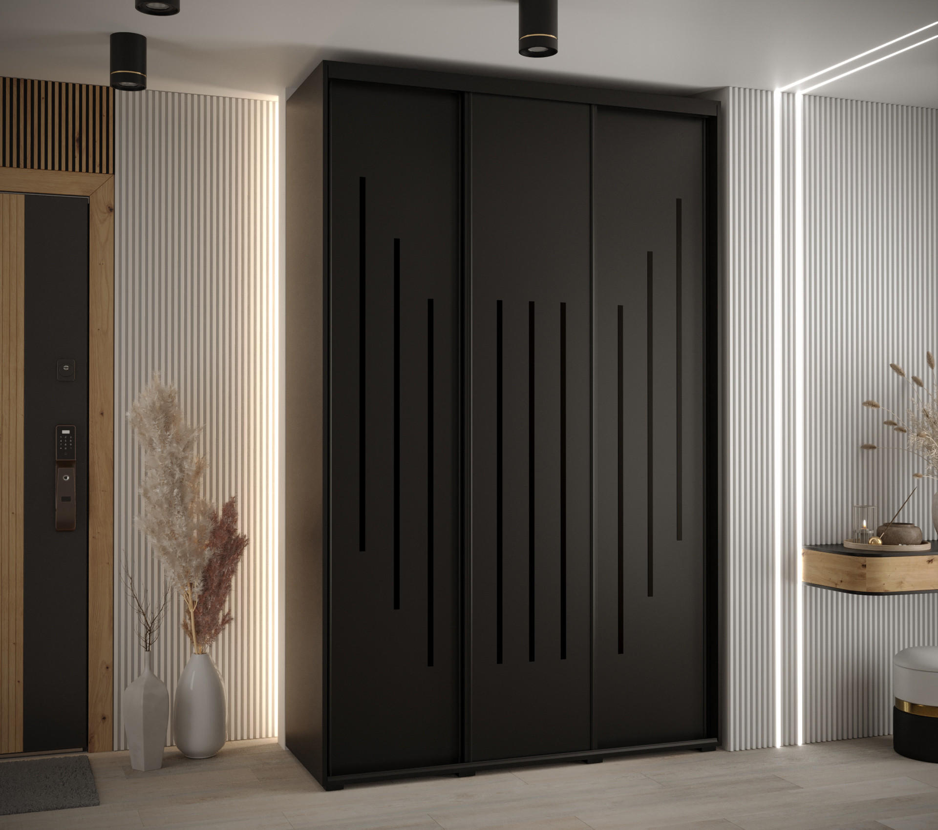 SCHWEBETÜRENSCHRANK 235,2/160/60 3-türig - Schwarz, Holz/Metall (160/235/60cm) - Abiks Möbel