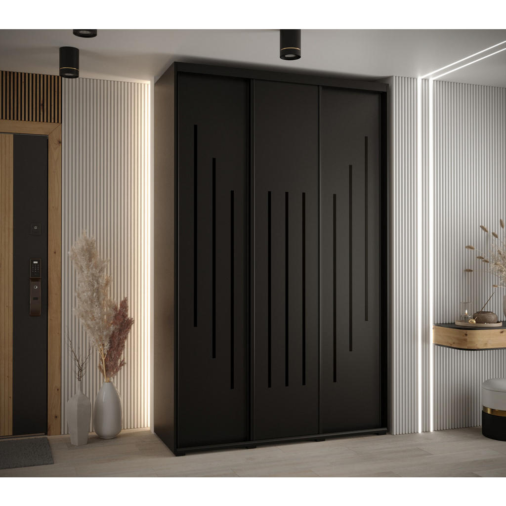 Thumbnail - Abiks Möbel Schwebetürenschrank, Schwarz, Schwarz, Schwarz, Metall, Nachbildung, 6 Fächer, 160x235x45 cm, Schlafzimmer, ...