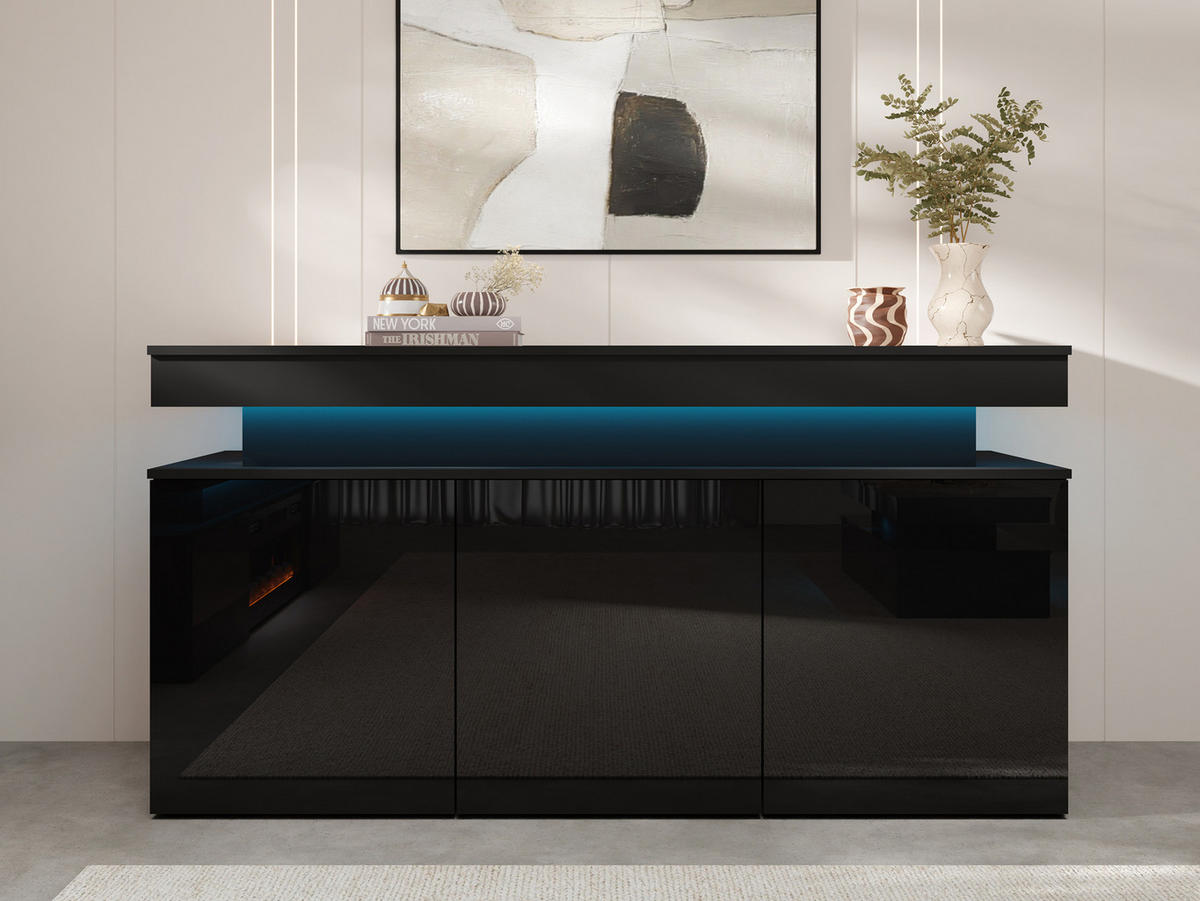 COMODĂ Glossa 3D 160 - negru, material plastic/compozit lemnos (160/83/39cm) - MIRJAN24