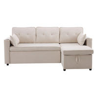 SCHLAFSOFA aus Baumwoll-Leinen 211x130x86 cm Beige mit Stauraum, Getränkehaltern und wechselbarer Chaiselongue - Beige, Textil (211/86/129.5cm) - Modfu