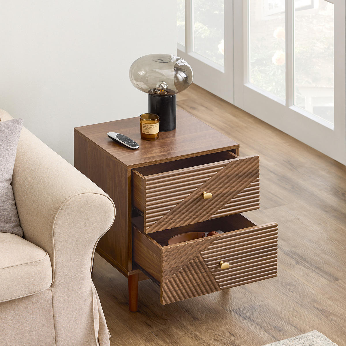 NACHTTISCH mit 2 Schubladen, Natur - Naturfarben, Holzwerkstoff (45/58/40cm) - SoBuy