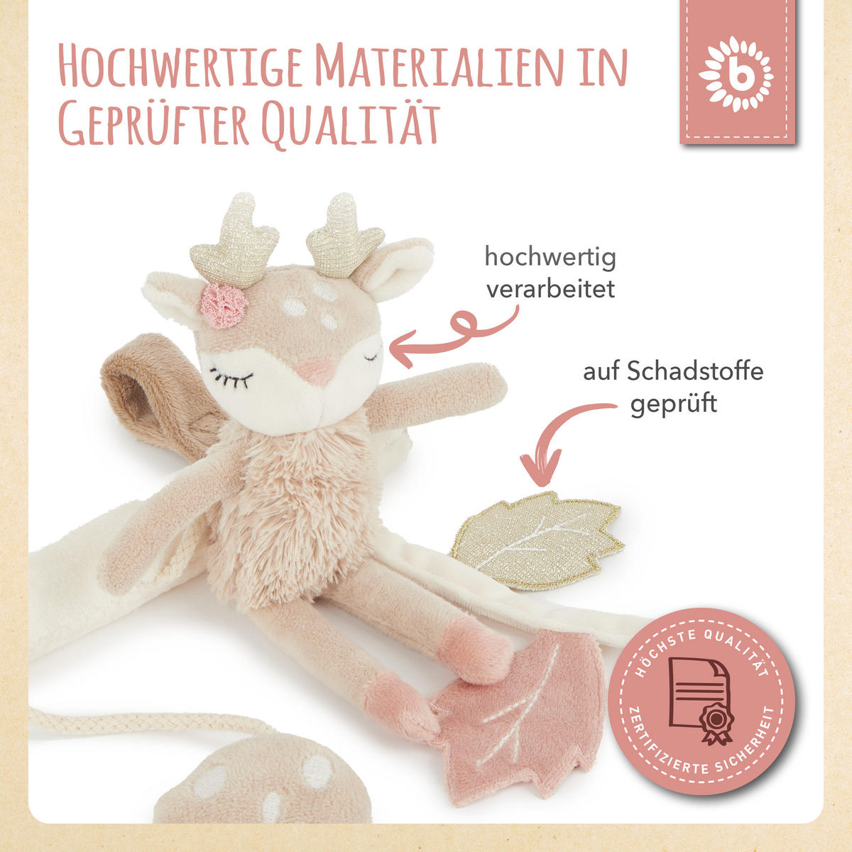 KINDERWAGEN Kette Design Reh - ab Geburt - Beige, Textil (21/30cm) - Bieco Spielwaren