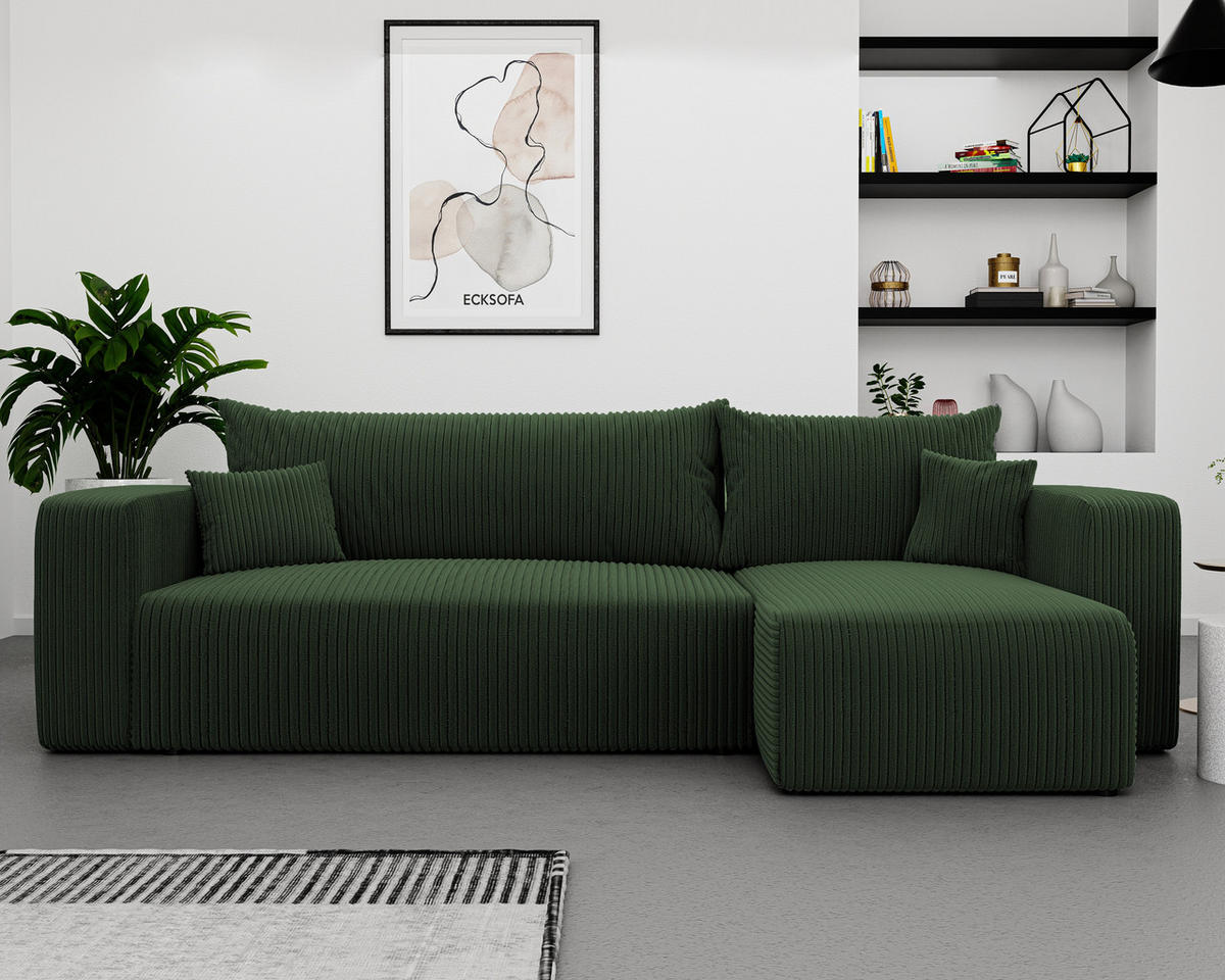 ECKSOFA Grün Cord-Stoff mit Bettkasten - Grün, Textil (248/145cm) - Idohome