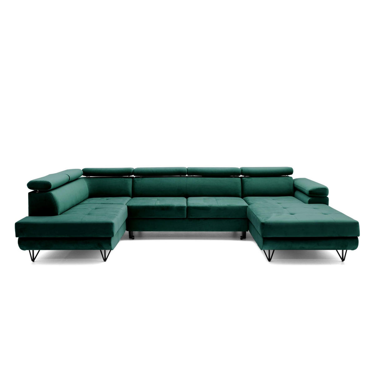 ECKSOFA U-Form JUNIOR U Links mit Schlaffunktion 128x254 Velours Dunkelgrün - Dunkelgrün/Schwarz, Holz/Textil (323/90/184cm) - Muffo