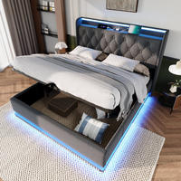 POLSTERBETT 180/200 cm mit LED, USB-C, hydraulischem Bettkasten und Leinenbezug, Grau - Grau, Holzwerkstoff (180/200cm) - Redom