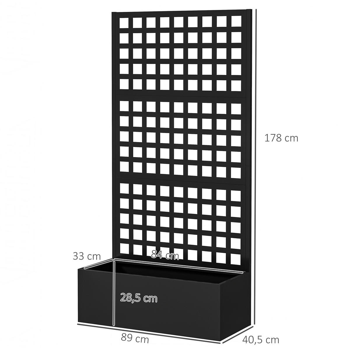 HOCHBEET DE-12190 mit Rankgitter 89/40/178 cm mit Drainage Schwarz - Schwarz, Metall (89/178/40.5cm) - ComfortXL