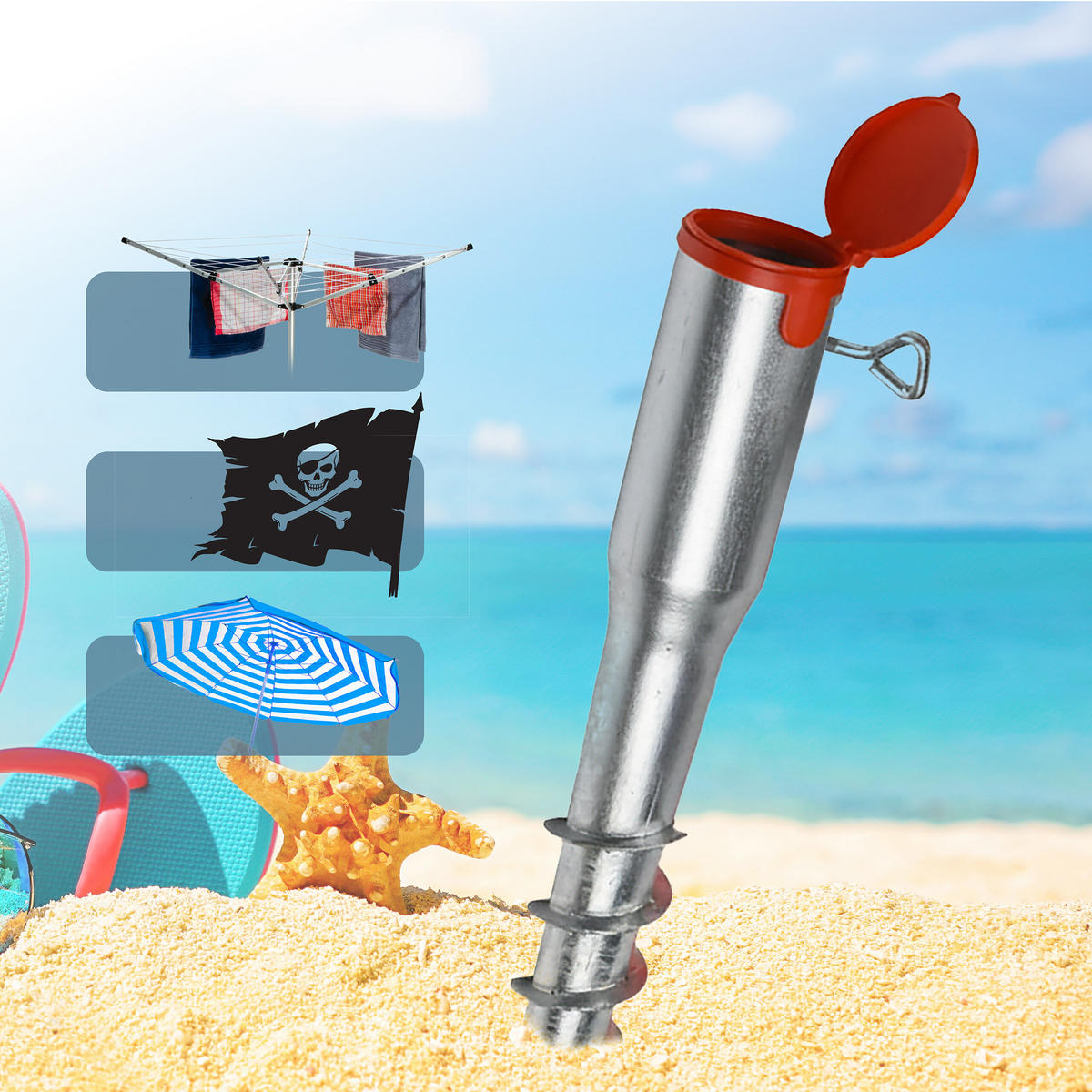 BODENHÜLSE - Silberfarben, Kunststoff/Metall (7/55/7cm) - Relaxdays