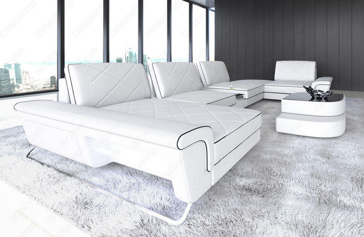 WOHNLANDSCHAFT Bari U - Schwarz/Weiß, Leder (456/89/243cm) - Sofa Dreams