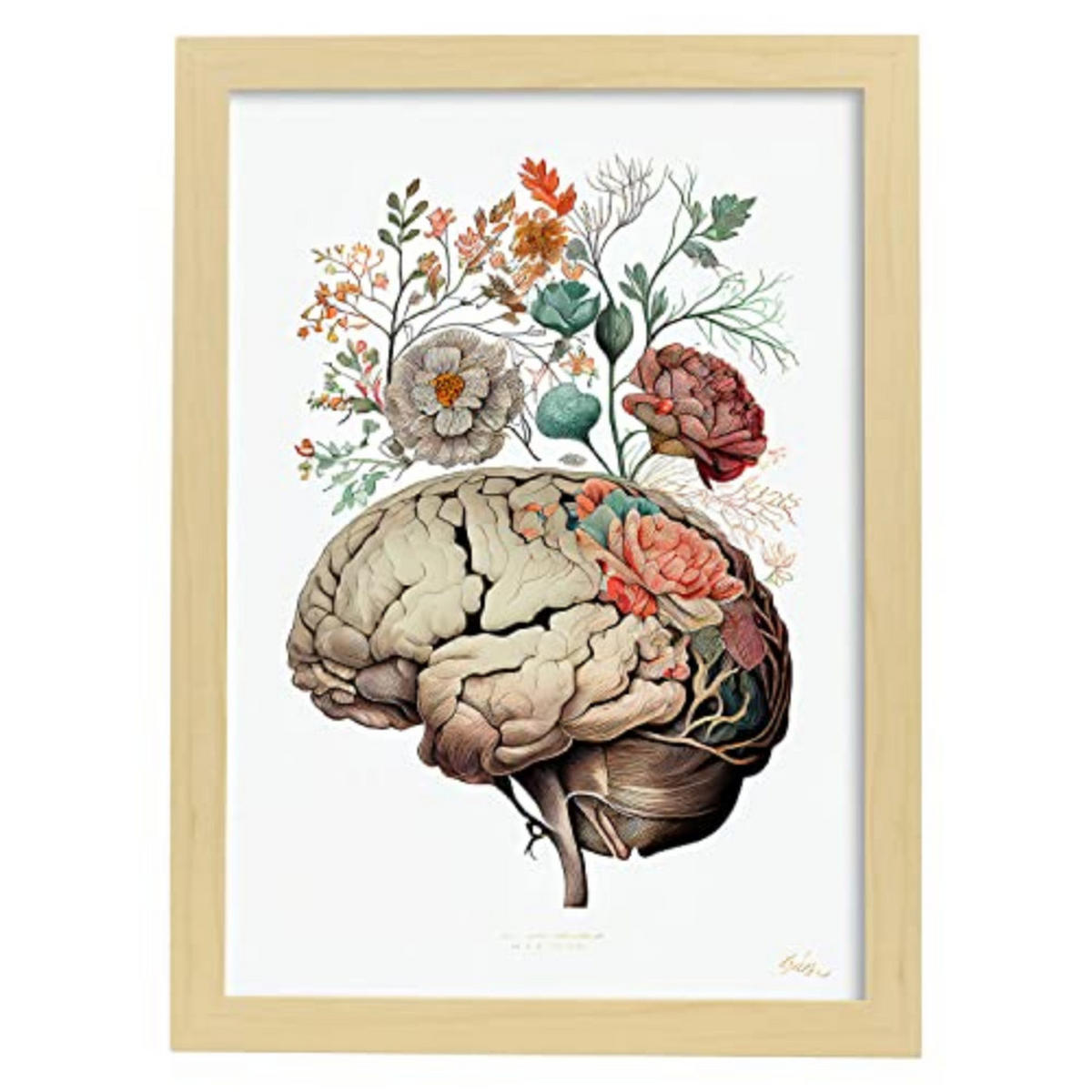 POSTER Anatomie Gehirn A3 Rahmen Aus Hellem Holz - Beige, Papier (29.7/5/42cm) - Nacnic