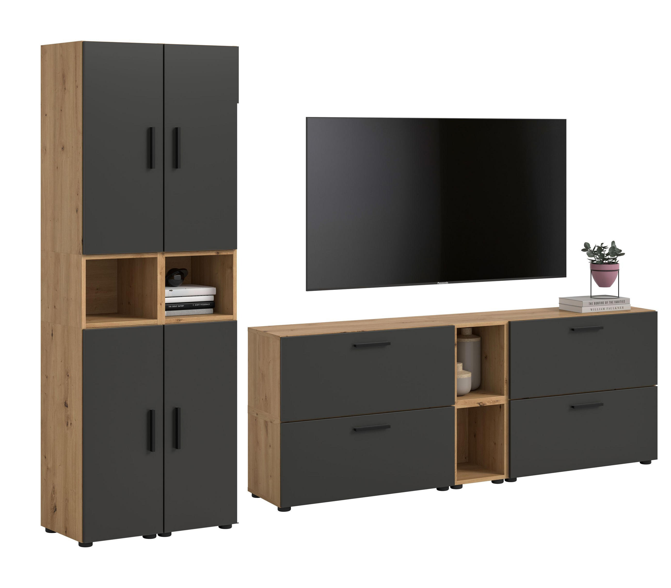 WOHNKOMBINATION THE ONE (B/H/T: ca. 259/182/34 cm) in Artisan Oak Nachbildung/Basalt grau - Eiche Artisan, Holzwerkstoff (259/182/34cm)