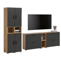 WOHNKOMBINATION THE ONE (B/H/T: ca. 259/182/34 cm) in Artisan Oak Nachbildung/Basalt grau - Eiche Artisan, Holzwerkstoff (259/182/34cm)