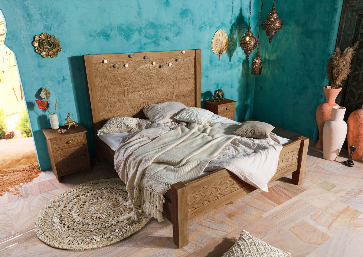 HOLZBETT Mango 180x200 natur lackiert KASHMIR #103 - Braun, Holz (180/200cm) - Massivmoebel24