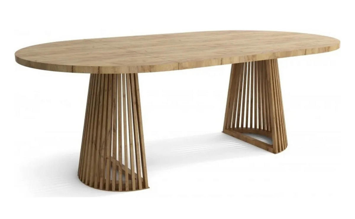 RUND ESSZIMMERTISCH DUSTO, ausziehbarer Tisch Durchmesser: 100/200 cm, Wohnzimmertisch Farbe: CRAFT, mit Holzbeinen - Braun, Holzwerkstoff (100/100/79cm) - Sepro Meble
