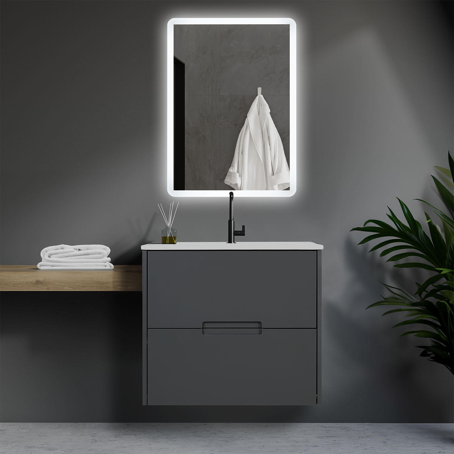 WASCHTISCHKOMBI 60 cm Grau 3 Teile - Grau, Holz/Keramik (61/124/47cm) - Homestyle4u