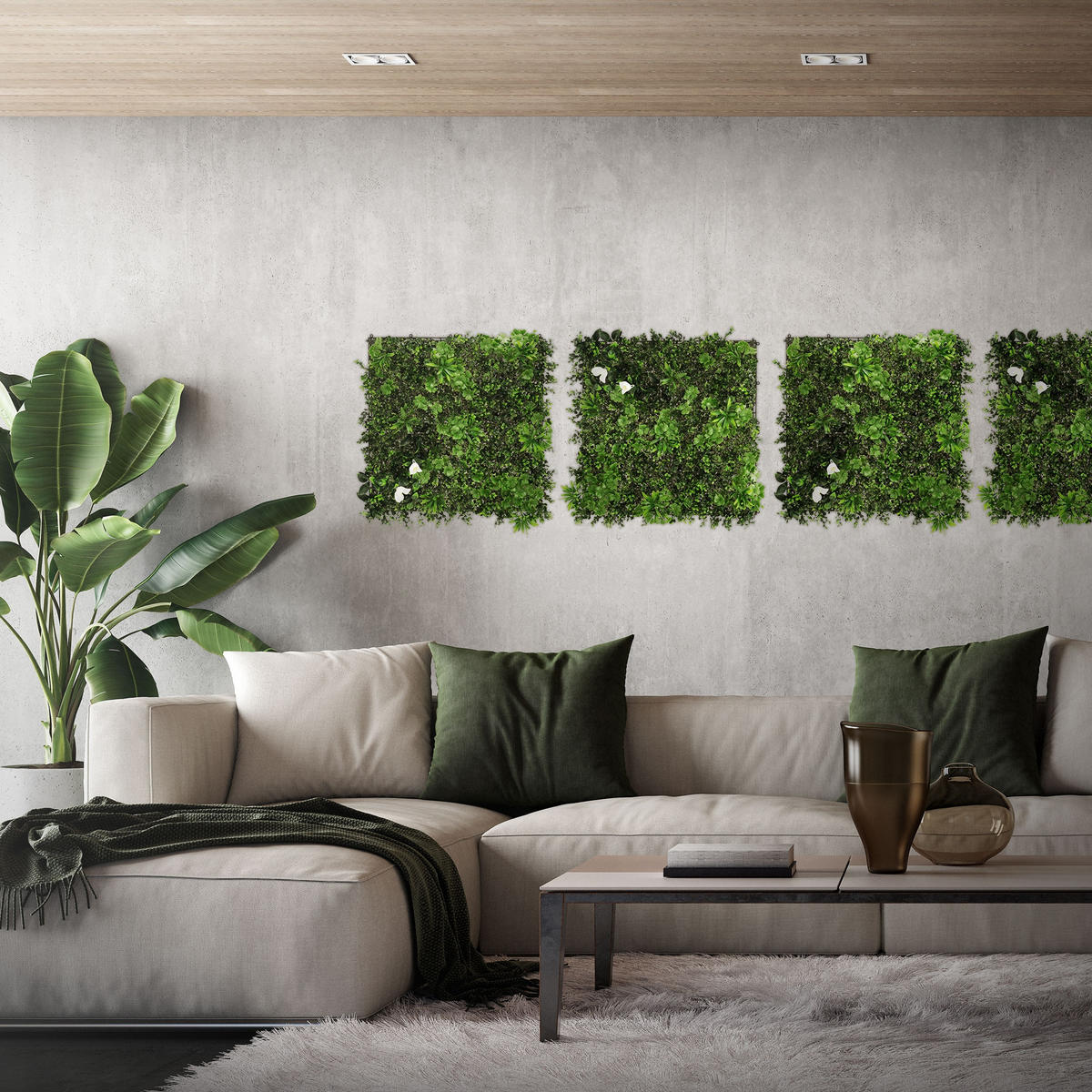 KÜNSTLICHE PFLANZENWAND 4er Set 50x50 cm Kunstpflanzen Wand Innen Aussen Grün White Jasmine - Weiß/Grün, Kunststoff (50/50/8cm) - ECD-Germany